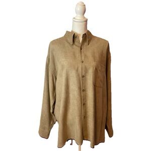 Van Heusen Shirt Mens 16-16.5 Large Tan Soft Suede Button Up Long Sleeve